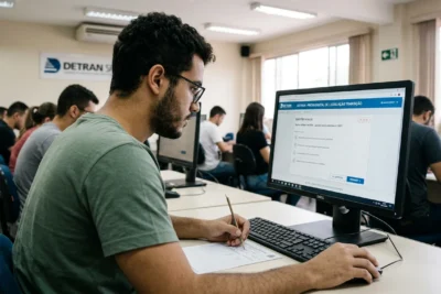 Candidato resolve prova digital Detran. Descubra a quantidade de questões.