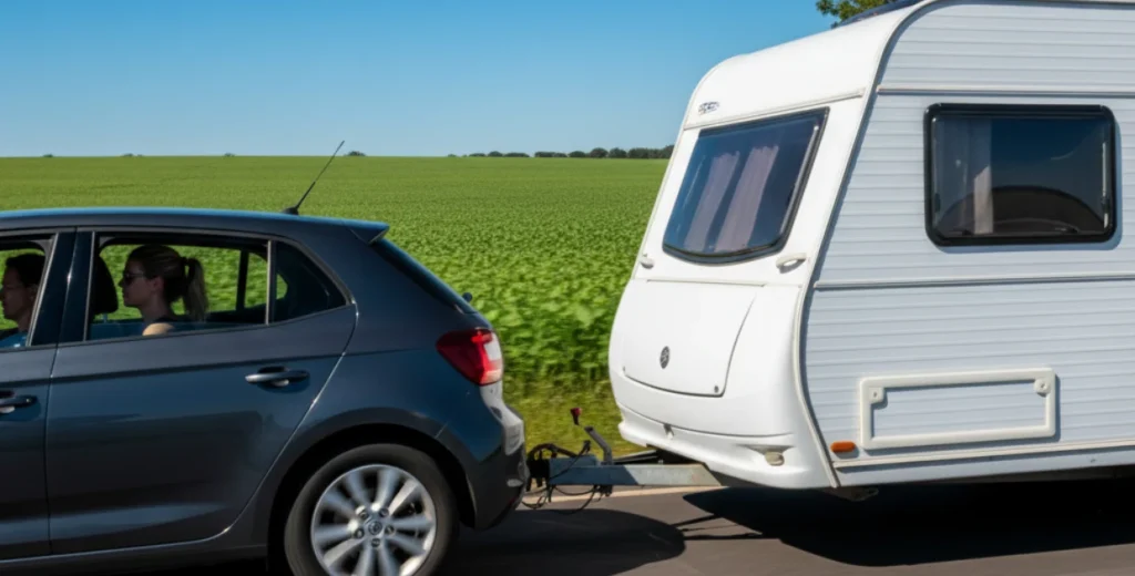 “Motorista dirigindo um carro de passeio com reboque, ilustrando regras da CNH categoria B 2026 no Brasil”