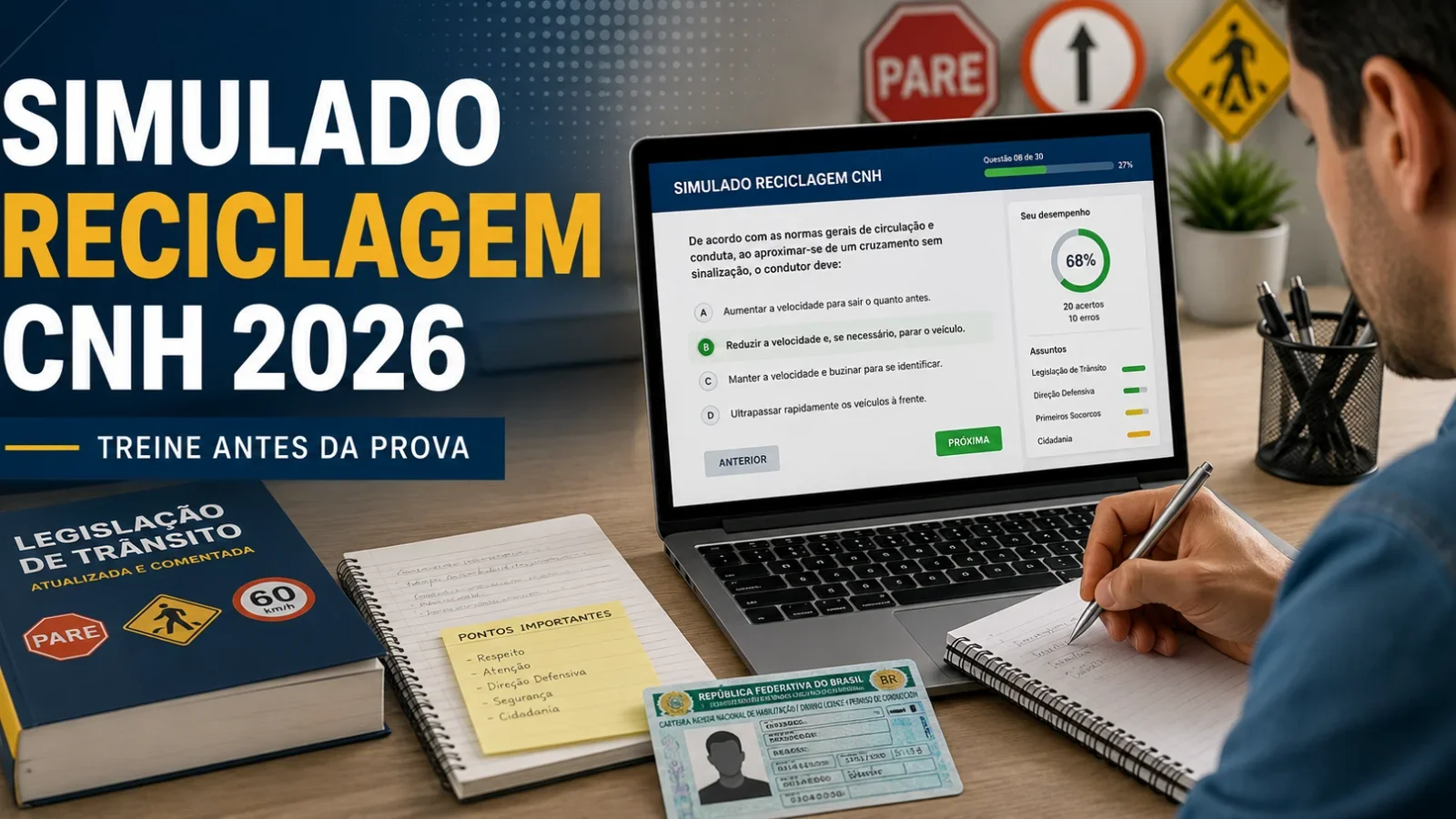 Simulado Reciclagem CNH DETRAN 2026 para preparação da prova de reciclagem